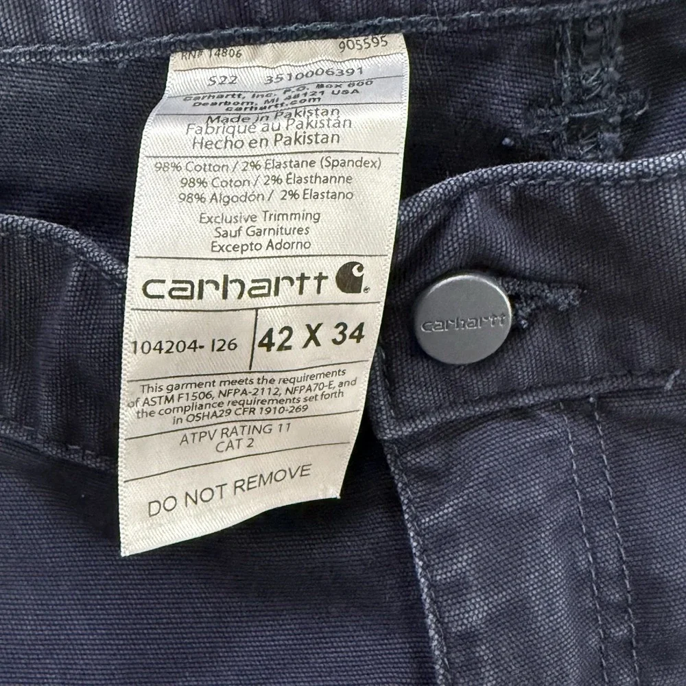 Carhartt FR‎ NFPA 2112 CAT2 Men's 42x34 Navy Flame Resistant Cargo Work Pants